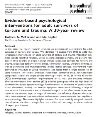 Intervenciones Psicológicas Basadas en la Evidencia para adultos sobrevivientes de tortura y trauma - McFarlane y Kaplan