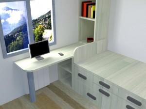 Habitación juvenil con escritorio – proyecto 3D