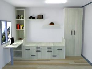 Habitación juvenil con escritorio – proyecto 3D