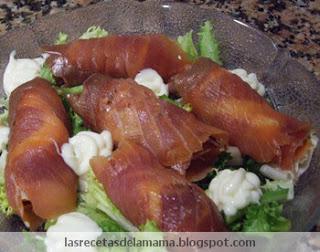 Receta de Rollitos de salmón ahumado con jamón