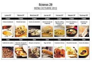 SEMANA 29. Menú mensual Octubre 2012