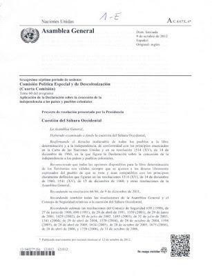 carta onu La ONU reafirma el derecho del pueblo saharaui a la autodeterminación