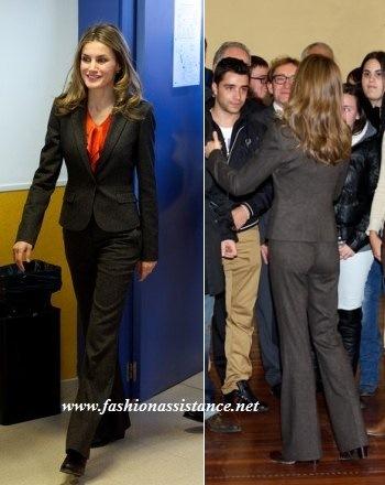 El look de Dña. Letizia en Burgos, traje de chaqueta y abrigo de estilo masculino