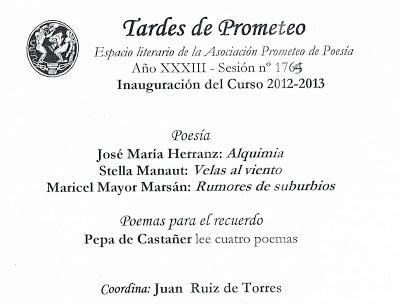 Tardes de Prometeo, inauguración del curso 2012-13