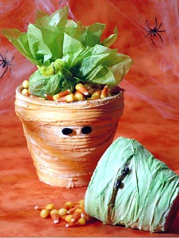 Decorar macetas momia para Halloween