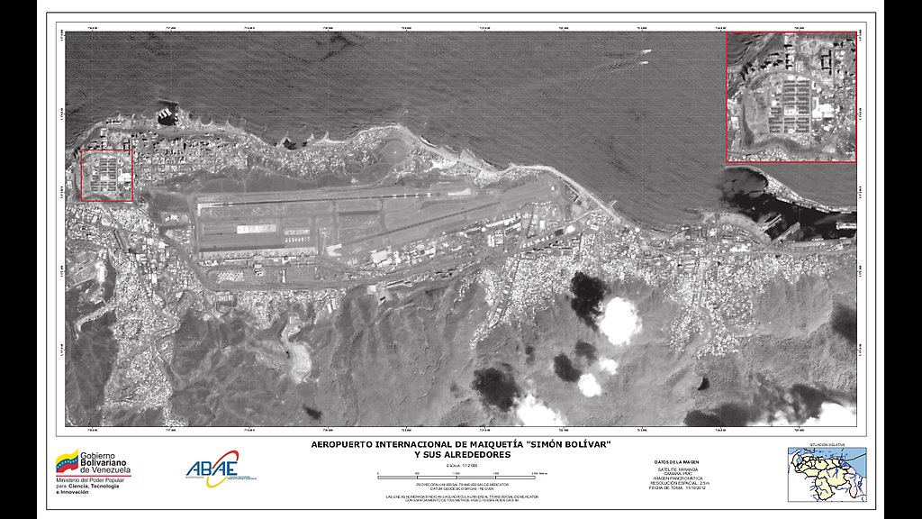 El aeropuerto internacional Simón Bolívar, visto desde el espacio a través del sofisticado lente del Satélite Miranda.