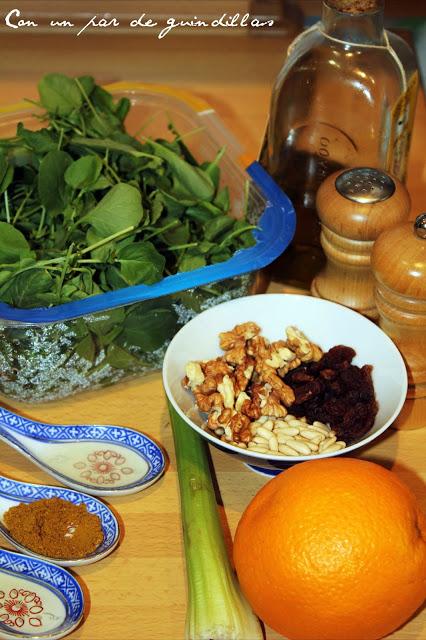 Ensalada de berros y naranja con vinagreta de curry