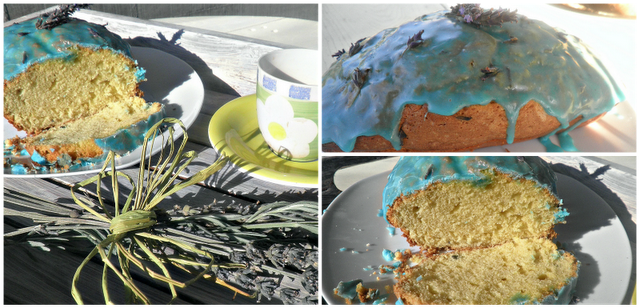 CAKE CON AROMA DE LAVANDA GLASEADO  DE LICOR Curaçao Azul ,...