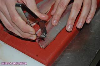 CABALLA CON JAMÓN Y ENELDO CON SALSA DE PIQUILLO ACOMPAÑADO DE CEBOLLA CARAMELIZADA Y ZANAHORIA TORNEADA GLASEADA