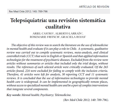 Telepsiquiatría: Revisión sistemática cualitativa - Castro y col.