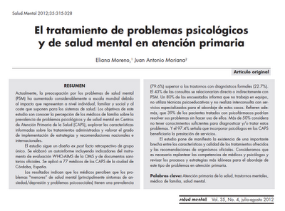 El tratamiento de problemas psicológicos y de salud mental en atención primaria - Moreno y Moriana