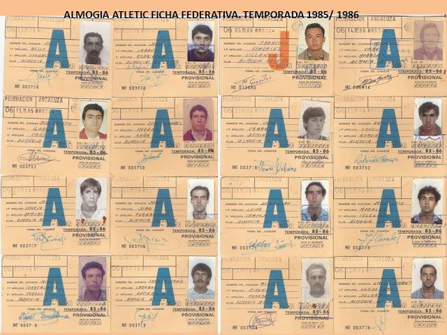 FICHAS FEDERATIVA DEL AMOGIA ATLETIC 1985/1986