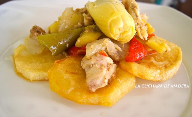 POLLO CON ALCACHOFAS Y VERDURAS