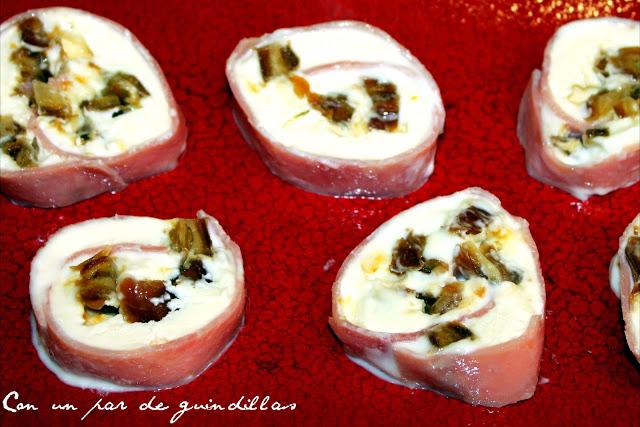 Rollitos de jamón con dátiles y foie