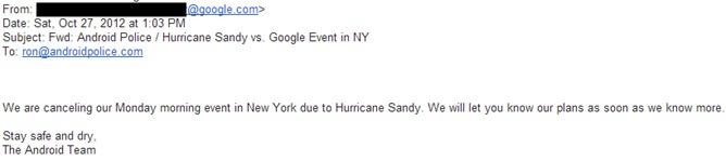 Google canceló el evento previsto para este lunes debido al huracán Sandy