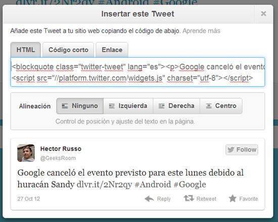 Cómo embeber Tweets en página web manualmente