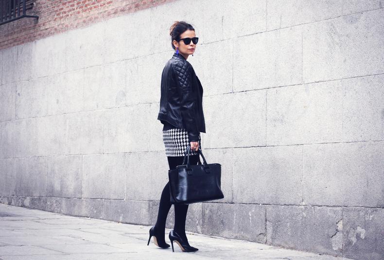 Houndstooth Skirt & Statement Earrings