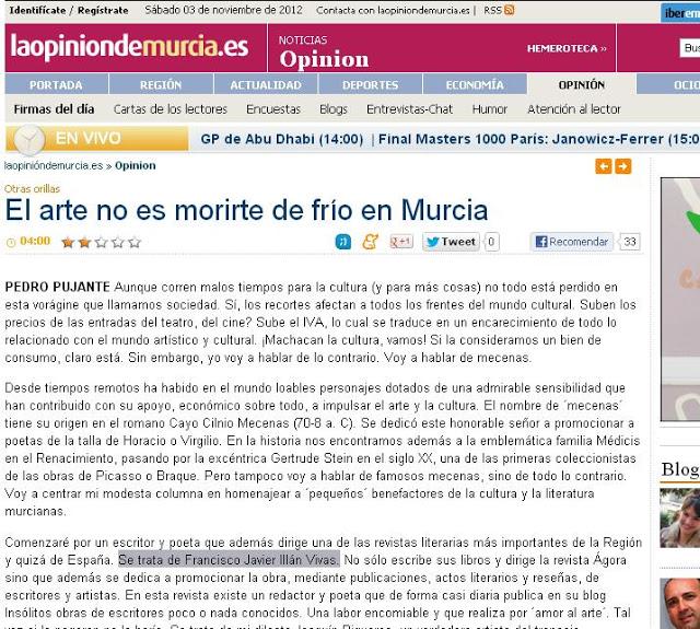 Pedro Pujante escribe sobre la cultura en la Región de Murcia