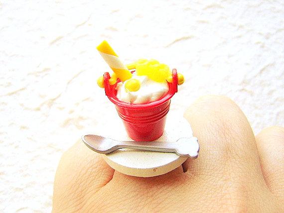Kawaii Food Ring Ice Cream Sundae Miniature Food Jewelry