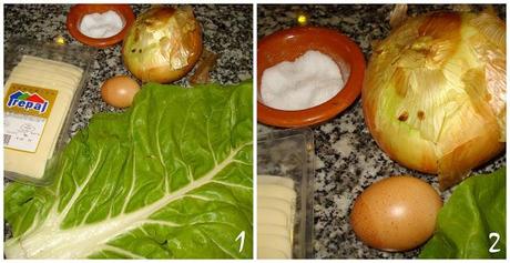 Tortilla de acelgas, cebolla y queso.