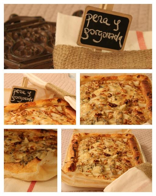 hojaldre de cebolla, pera y gorgonzola - onion, pear and gorgonzola puff pastry