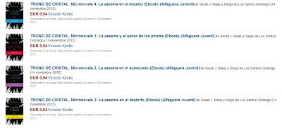 Publicación e-novellas de Trono de Cristal, también en español