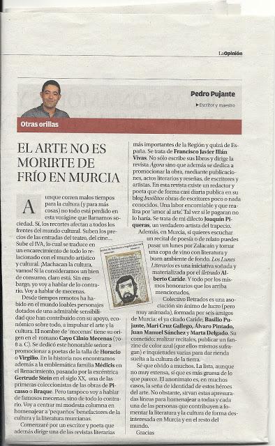 Recorte del artículo aparecido en La Opinión, firmado por Pedro Pujante