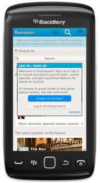 Actualización Foursquare para Blackberry, permite  encontrar los mejores lugares sin iniciar sesión