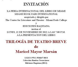 Presentación de Trilogía de teatro breve, de Maricel Mayor, en Miami