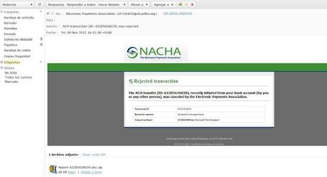 ACH transaction was rejected