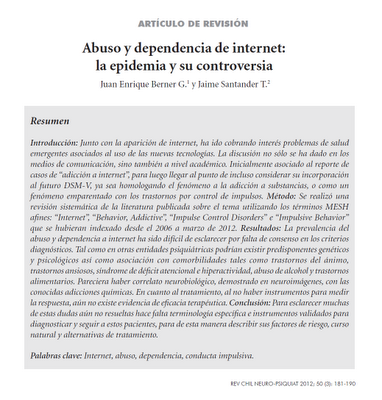Abuso y dependencia de internet: La epidemia y su controversia - Berner y Santander