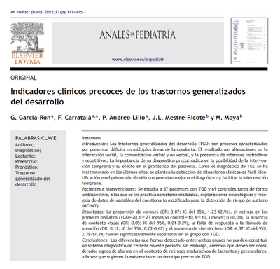 Indicadores clínicos precoces de los trastornos generalizados del desarrollo - García-Ron y col.