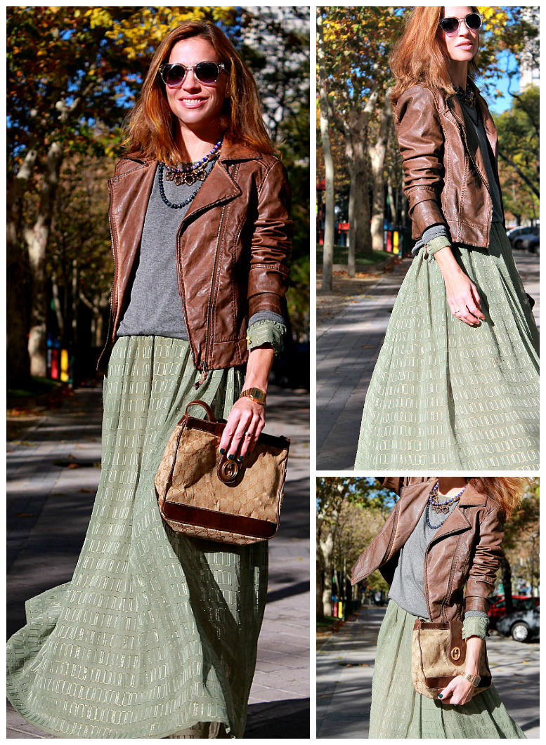 biker, jersey y vestido largo vintage.