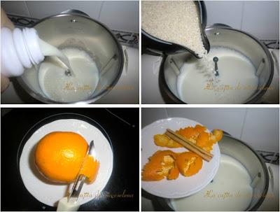 Arroz con leche con láminas de caramelo