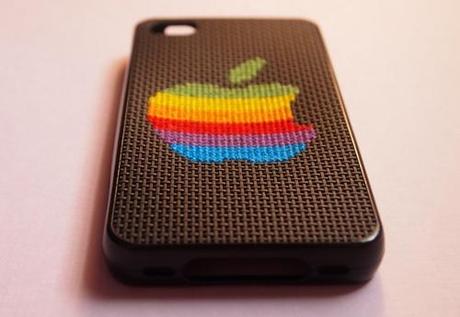 DIY iphone carcasa personalizada punto de cruz manzana 
