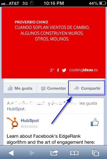 Finalmente Facebook lanza el botón de compartir para la feed móvil