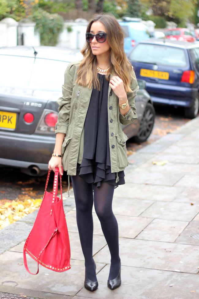 Parka and Black Dress