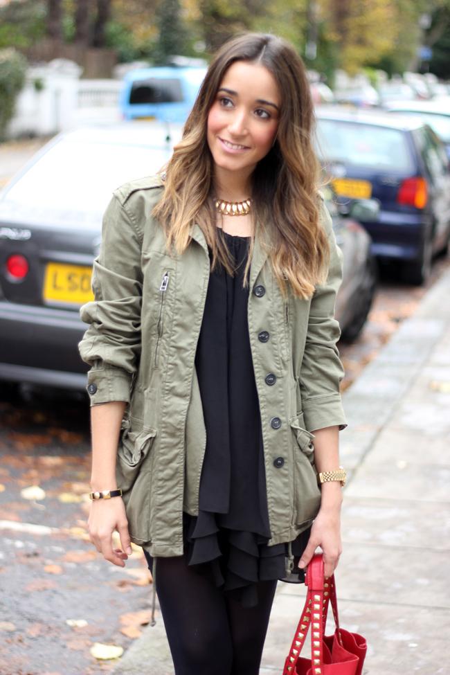 Parka and Black Dress