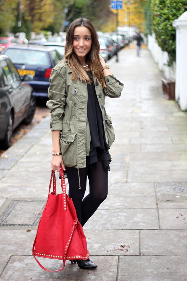 Parka and Black Dress