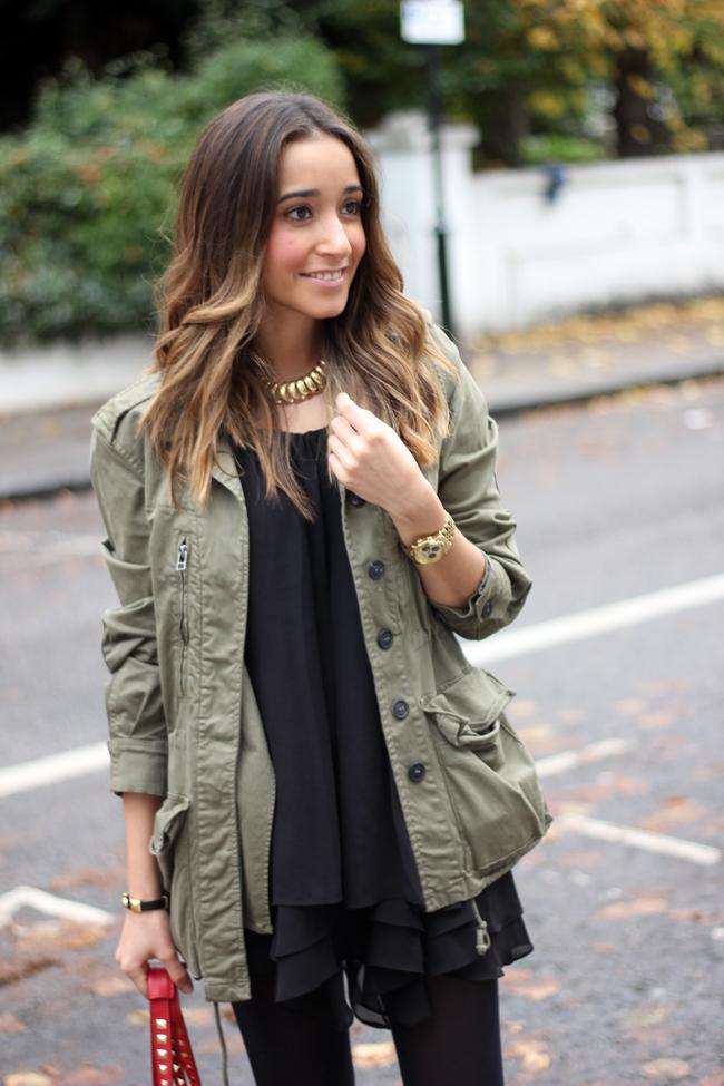 Parka and Black Dress