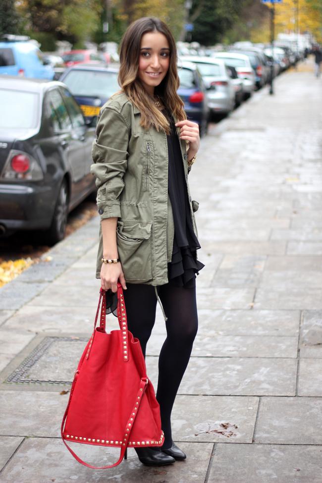 Parka and Black Dress