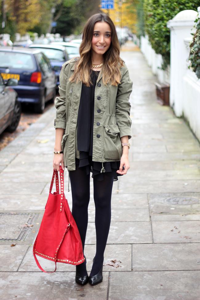 Parka and Black Dress