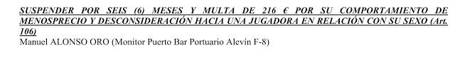 MONITOR DEL BAR PORTUARIOS ALEVÍN SANCIONADO POR INCITAR A LA VIOLENCIA... CONTRA UNA NIÑA DEL EQUIPO RIVAL