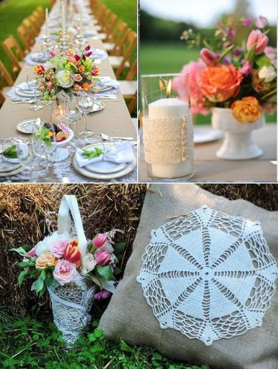 Wedding decor: Encaje y arpillera