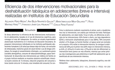 Eficiencia de dos intervenciones motivacionales para deshabituación tabáquica en adolescentes (breve e intensiva) - Pérez-Milena y col.