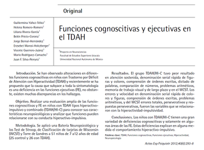 Funciones Cognoscitivas y Ejecutivas en el TDAH - Yáñez-Téllez y col.