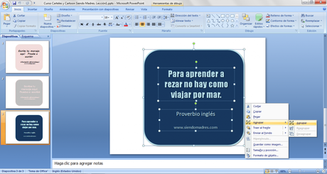 Comando Agrupar del menú contextual de Power Point Comando Agrupar del menú contextual de Power Point