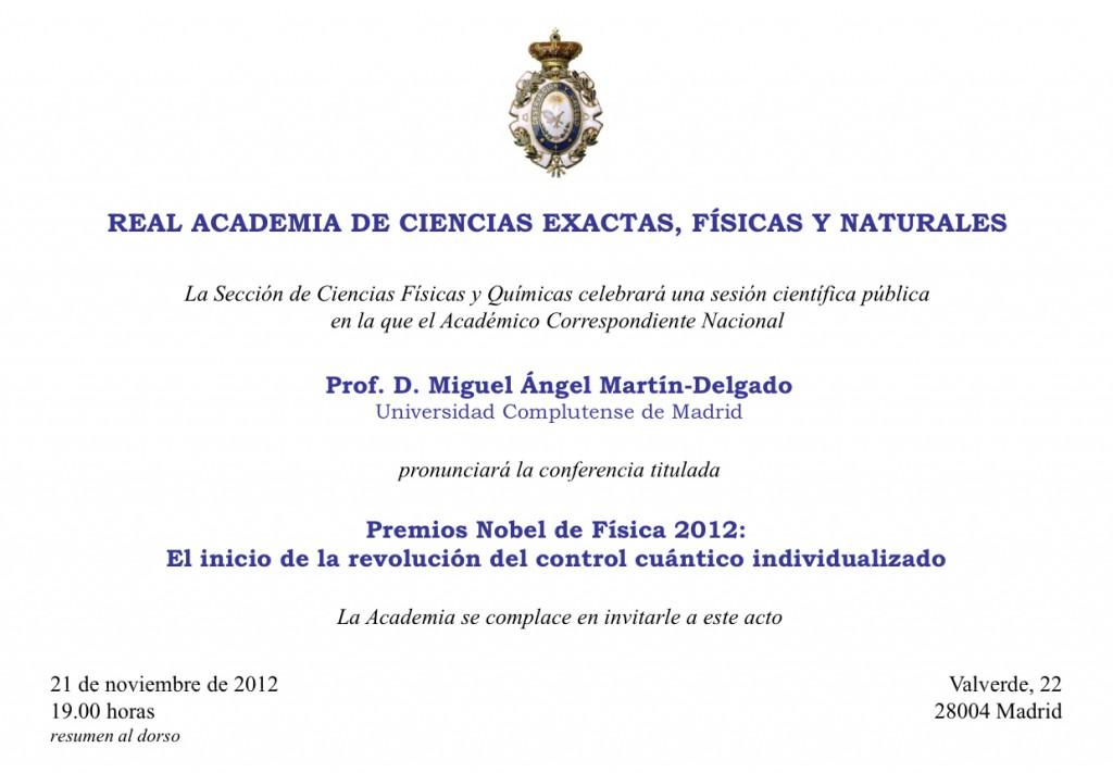 Sesión científica en la RACEFyN: Sobre el Premio Nobel de Física 201.