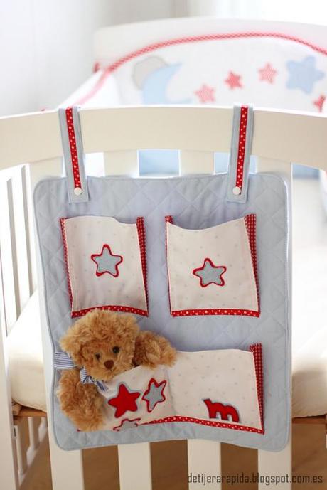 Organizador con bolsillos de tela para recién nacido tutorial DIY patchwork tela bebes bolsillos