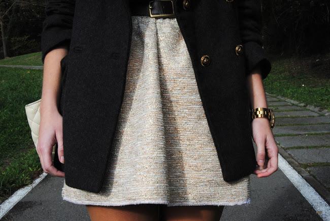 Gold skirt.